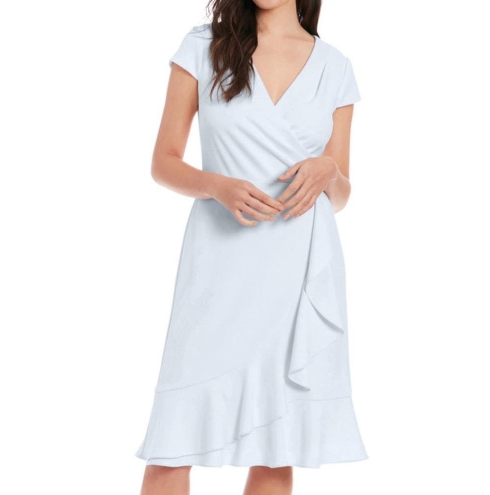 NWT London Times - Ruffled Draped Skirt Sheath Dress Light Blue Size 18 W